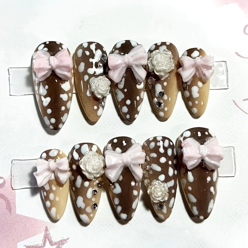Nail Art Press On - 10Pcs Almond Press On Nails, Milk