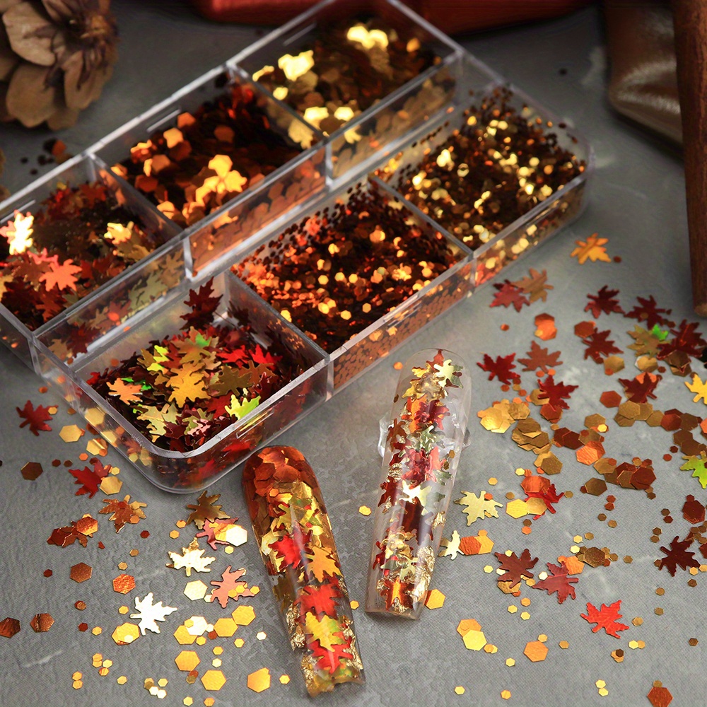 6 Grids Autumn Nail Glitter Fl - Nail Art Orange 评论和价格