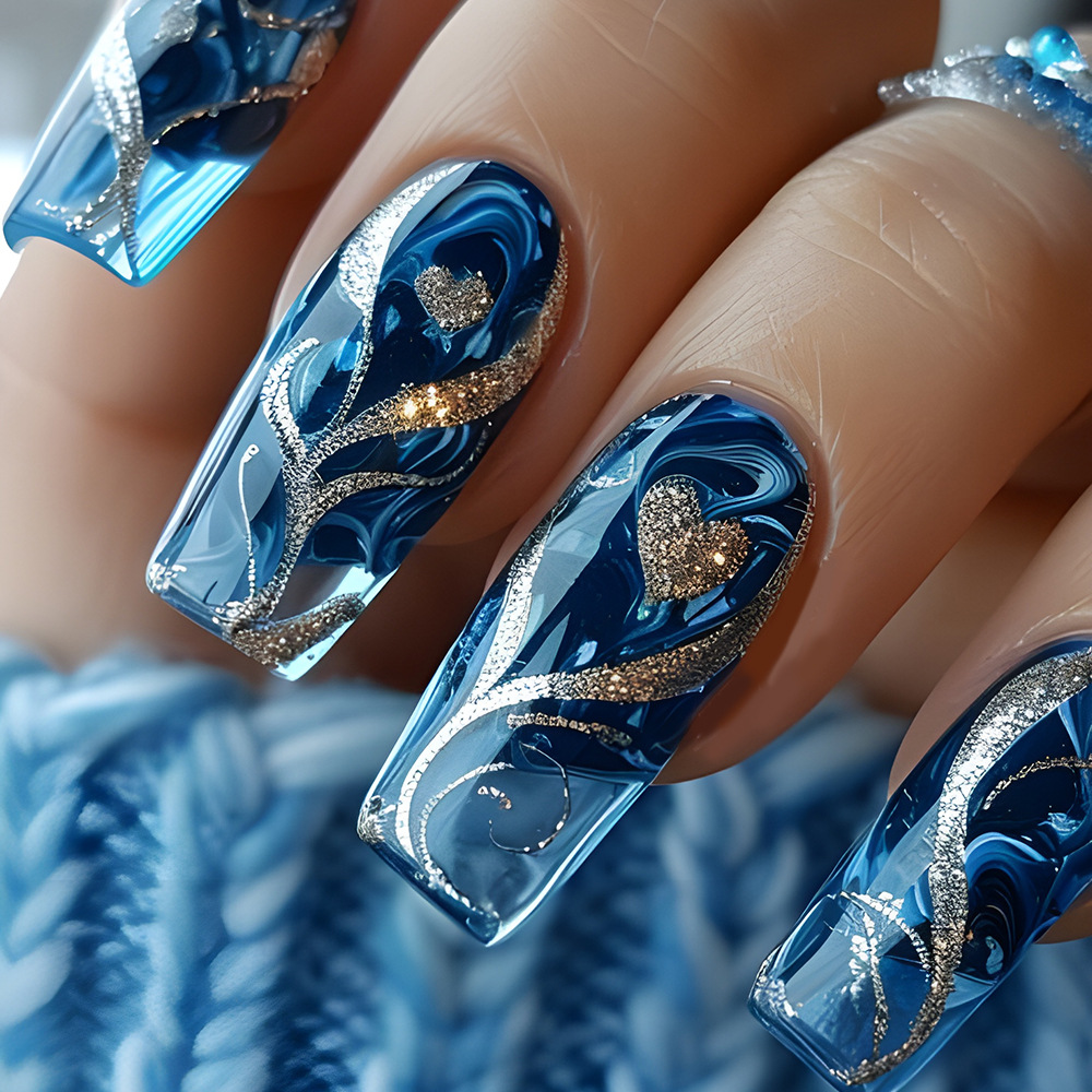 24pcs Blue Press on Nails Spic - Nail Art Press On 评论和价格