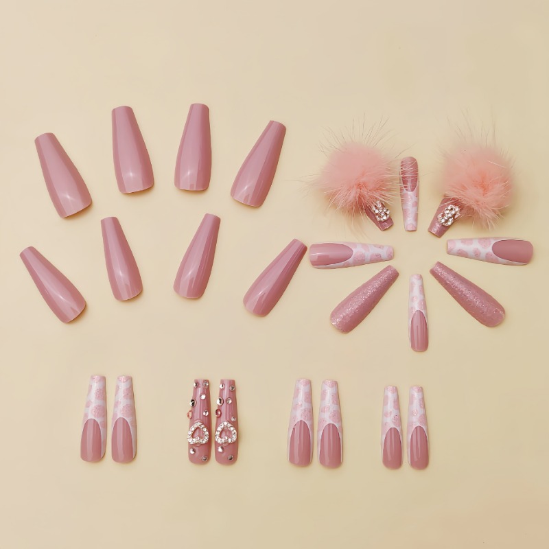 24Pcs Extra Long Square Press  - Nail Art Pink 评论和价格