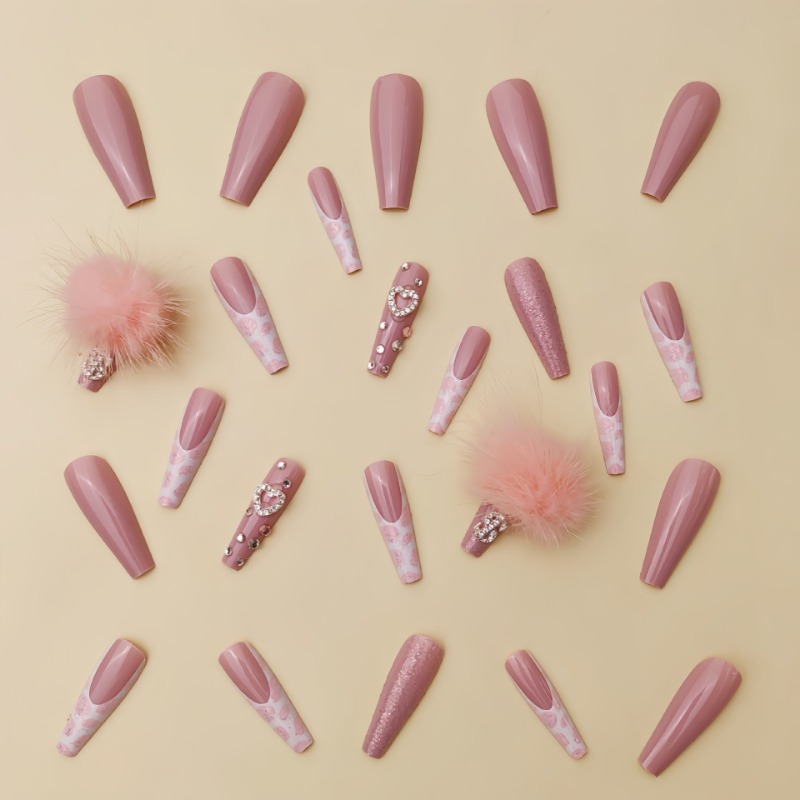 24Pcs Extra Long Square Press  - Nail Art Pink 评论和价格